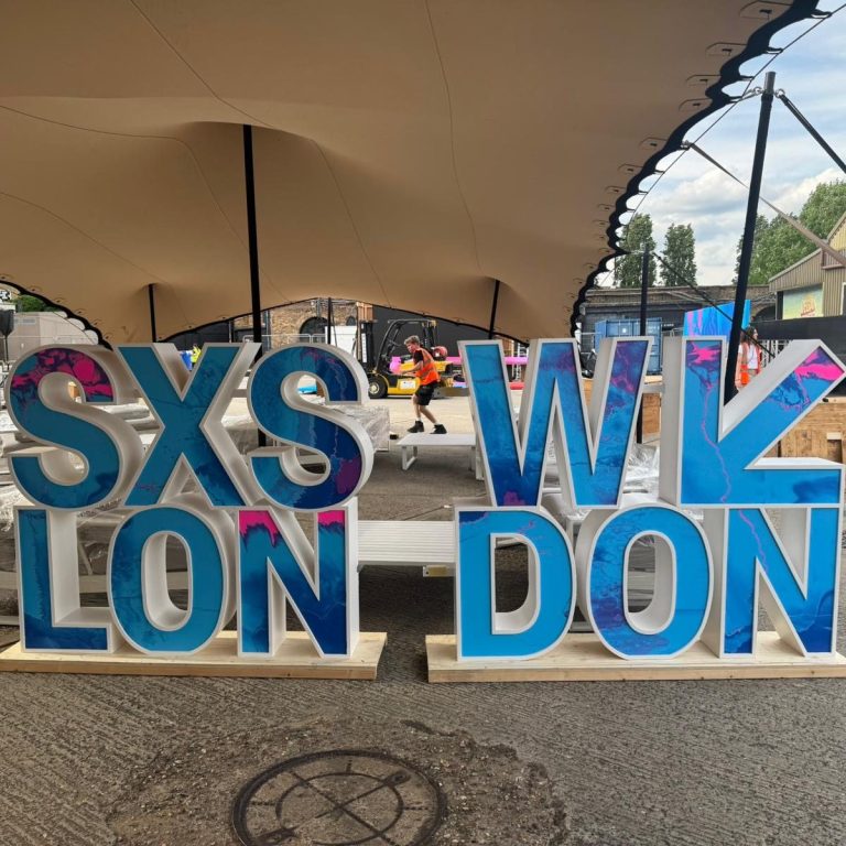 Event branded signage for SXSW London| The Vinyl Bay Event branding vinyl graphic installation for SXSW London